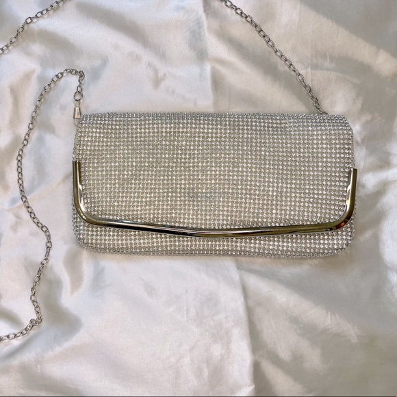 Handbags - Silver Crystal Rhinestone Clutch With Optional Strap